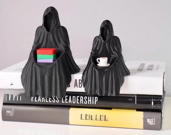 Grim Reaper Bookshelf Decor, Gothic Book Nook Figurine, Spooky Library Shelf Ornament