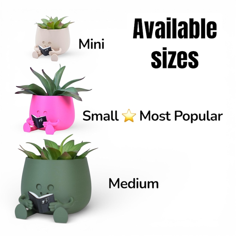 Cute Happy Face Planter, Book Pot, Gift for Book Lovers, Great Home & Office Decoration, Unique Floral Holder. One Color image 5