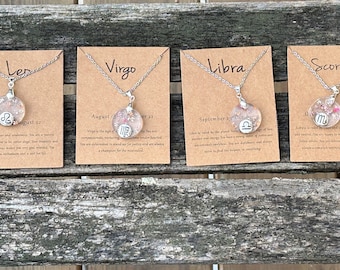 Zodiac Signs pressed flowers UV resin pendants