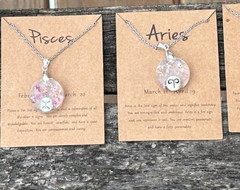 Zodiac Signs pressed flowers UV resin pendants