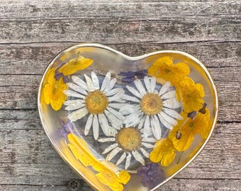 Hand picked and dried real flowers resin ring holders.