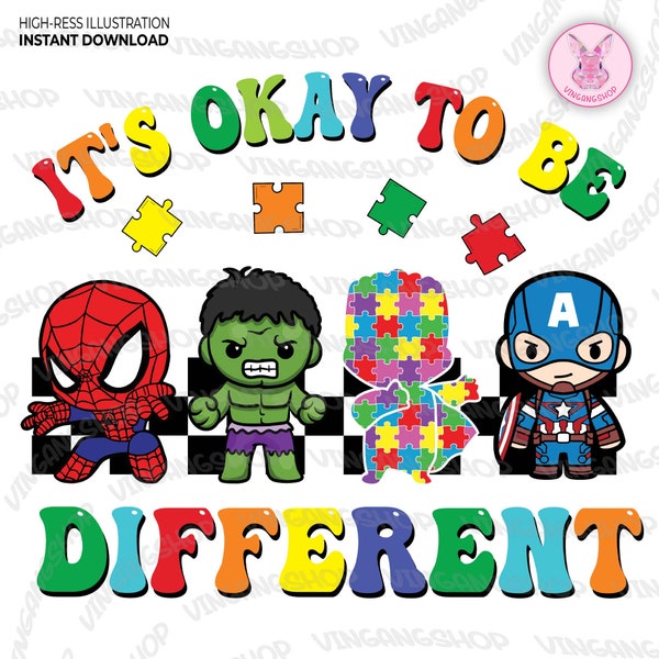 It’s Okay To Be Different Png, Autism Awareness Png, Autism Puzzle Png, Character Cartoon Autism Mouse And Friends, Autism, Instant Download