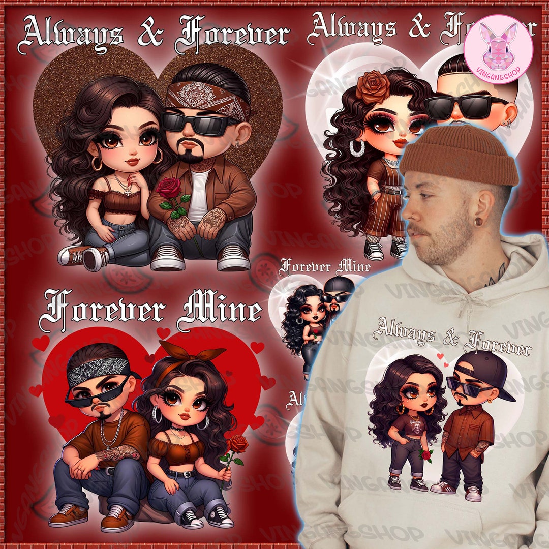 5 Chicano Couple Valentine Design, Spanish Always and Forever Couple
