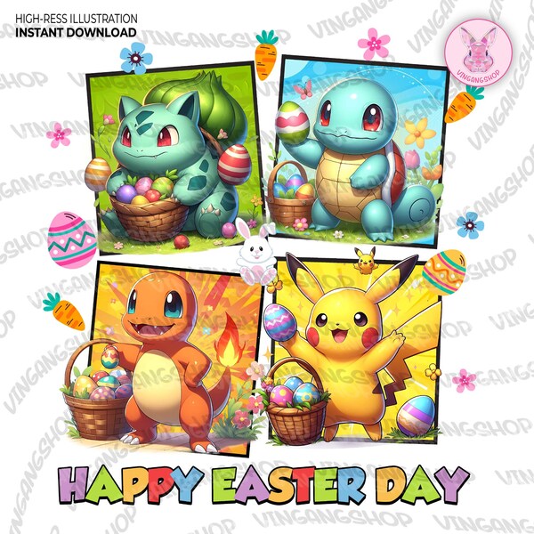 Anime Happy Easter Png, Cartoon Easter Eggs Png, Happy Easter Day Png, Funny Easter Png, Pika Character Egg, Easter Kid, Instant Download