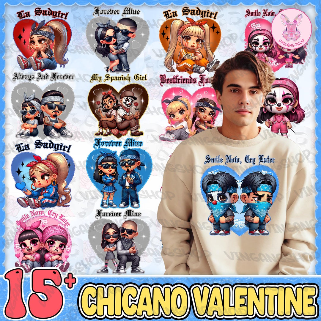 15 10 Chicano Valentine Chola Couple Png Bundle, Pink Chicana Valentine