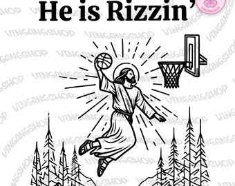 He is Risen Funny Easter Svg Png, Jesus Playing Basketball, Retro Y2K Christian Faith Religious Png, Christian Easter Svg, Instant Download