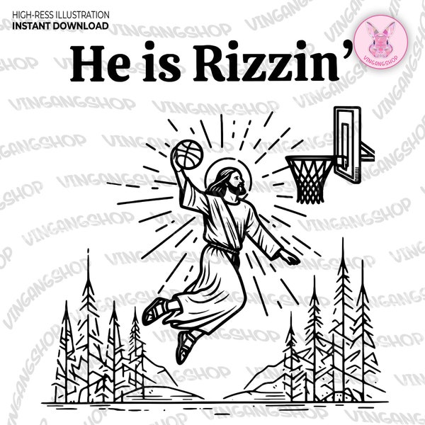 He is Risen Funny Easter Svg Png, Jesus Playing Basketball, Retro Y2K Christian Faith Religious Png, Christian Easter Svg, Instant Download