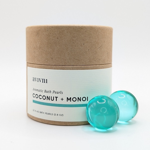 Bath Oil Pearls - Coconut Monoi Scent, Bath Oil Beads with Coconut Oil and Monoi Oil - Valentine's Day Gift  (15 ct.)