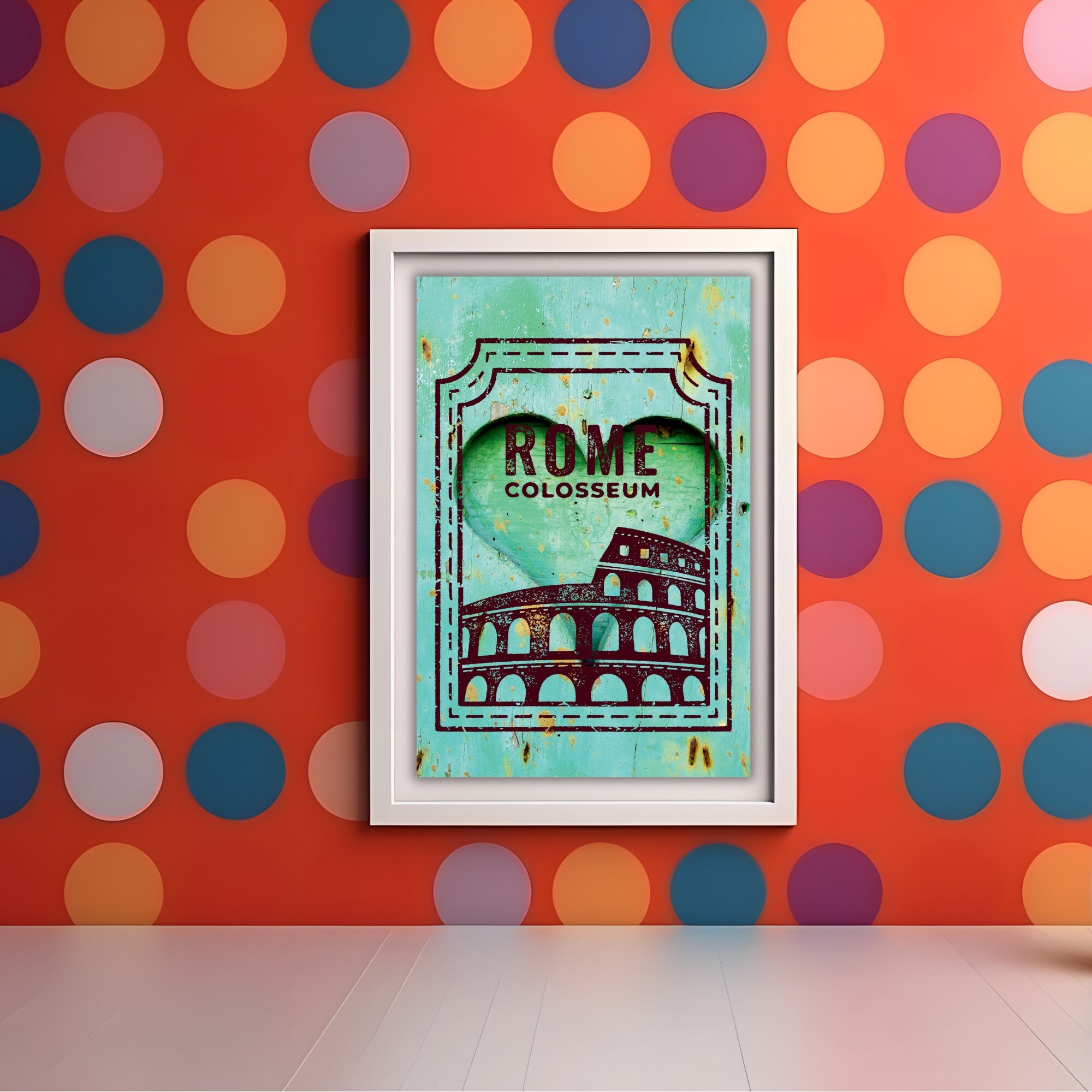 Colosseum, Rome Wall Art, Heart Shapes, Italy Wall Art, Turquoise Art