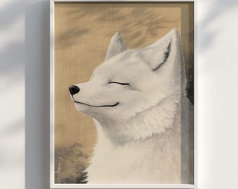 Ukiyo-E White Fox : Japanese Zen | Digital Download | Digital Print | Digital Download Wall Art Print