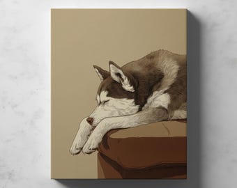 ハスキー犬の浮世絵風肖像画（日本産ハスキー犬）｜動物肖像画プリント