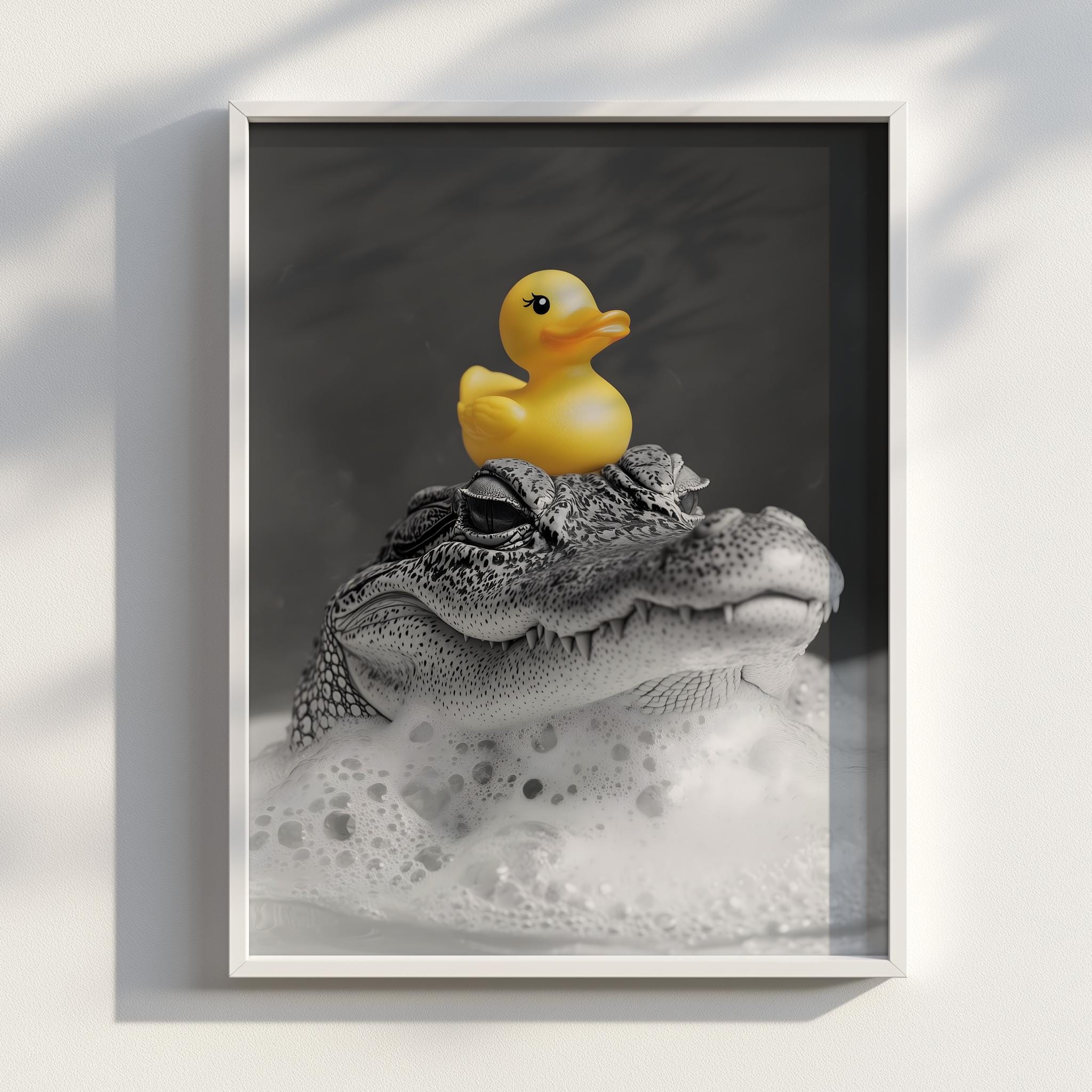 Funny Alligator Rubber Duck Bath Art | Coffee Wall Art | Kitchen