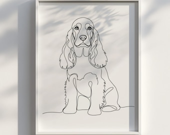 Lijntekeningen cocker-spaniël | Minimalistische hondenlijntekeningen | Digitale muurkunst downloaden