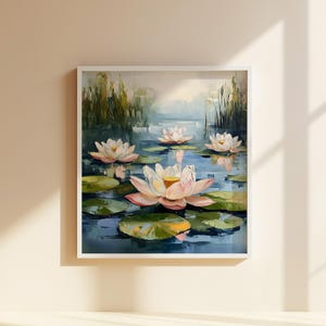 Lotus Pond Digital Art: Tranquil Water Lily Painting (Instant Download)
