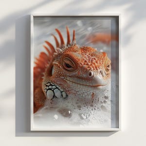 Bubbly Iguana - Reptile Art, Reptile Poster, Relaxing Iguana, Funny Iguana Bathroom Print, Printable Bathroom Wall Art | Digital Download
