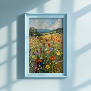 Sommer Wildniss | Lebendige Wildblumen Wiese Digitale Kunst | Bunte Landschaftsmalerei | Sofortdownload | Rustikale Natur Wanddeko