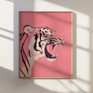 浮世絵虎デジタルプリント、日本のピンクの虎の壁アート、大きな猫の印刷可能なポスター、サファリ動物の即時ダウンロード、モダンなジャングルの装飾