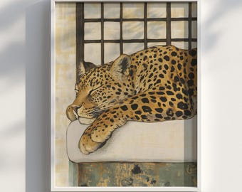 Ukiyo-E Leopard : Japanese Ink Big | Digital Download | Digital Print | Digital Download Wall Art Print