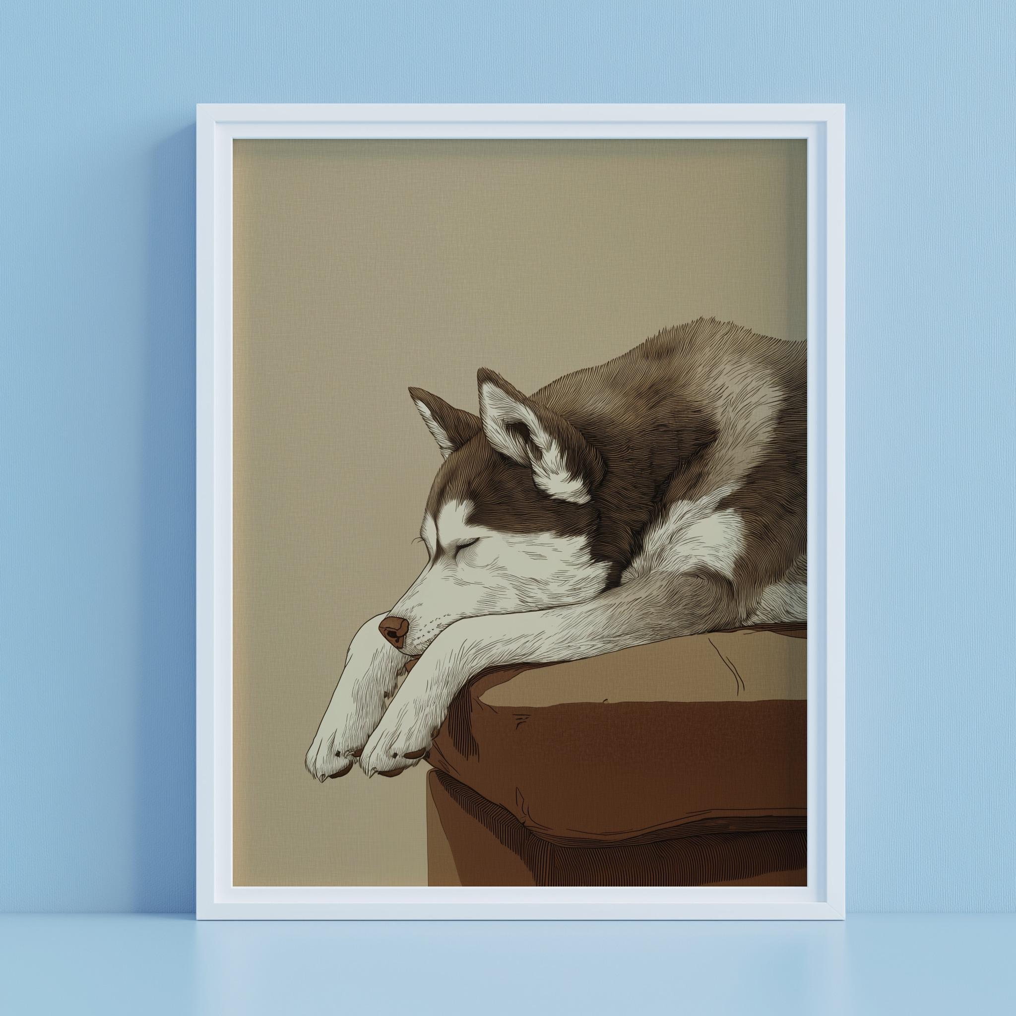 ハスキー犬の浮世絵風肖像画（日本産ハスキー犬）｜動物肖像画プリント