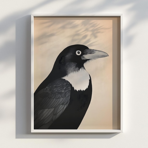 浮世絵のカラス版画、日本のカラスの木版画アート｜ミニマルな鳥の