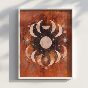 Lunarium – Boho Terracotta Moon Phase Art Print, Celestial Earth Tone Wall Decor, Mystical Minimalist Poster, Digital Download