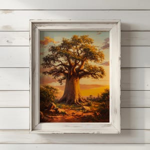 Majestic Baobab Tree at Sunset - Digital Art Print, African Landscape Wall Art, Nature-Inspired Home Decor
