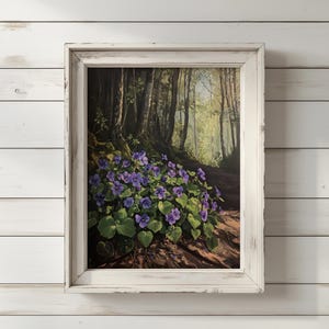 Violet Blooms in the Forest - Serene Digital Artwork for Elegant Home Decor