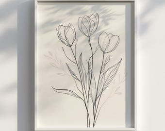 Minimalist Tulip Line Art | Coffee Wall Art | Kitchen Wall Art | Digital Download Wall Art Print