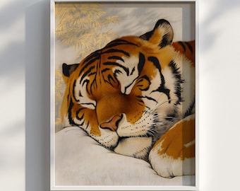 Ukiyo-E Tiger Portrait: Slumbering Majesty Japanese | Digital Download | Digital Print | Digital Download Wall Art Print
