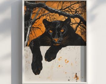 Litografia di Black Panther: Gatto della giungla vintage / Download digitale / Stampa digitale / Stampa artistica da parete con download digitale