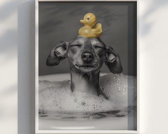 Dachshund Bubble Bath : Funny Dog | Digital Download | Digital Print | Digital Download Wall Art Print