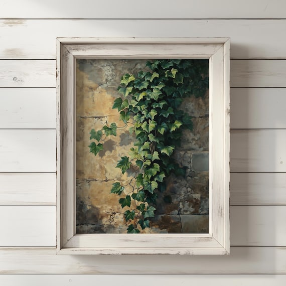 Eleganter Efeu Auf Steinwand - | Kaffee Wand Kunst | Trendige Wandkunst | Digitaler Download Wandkunst Druck