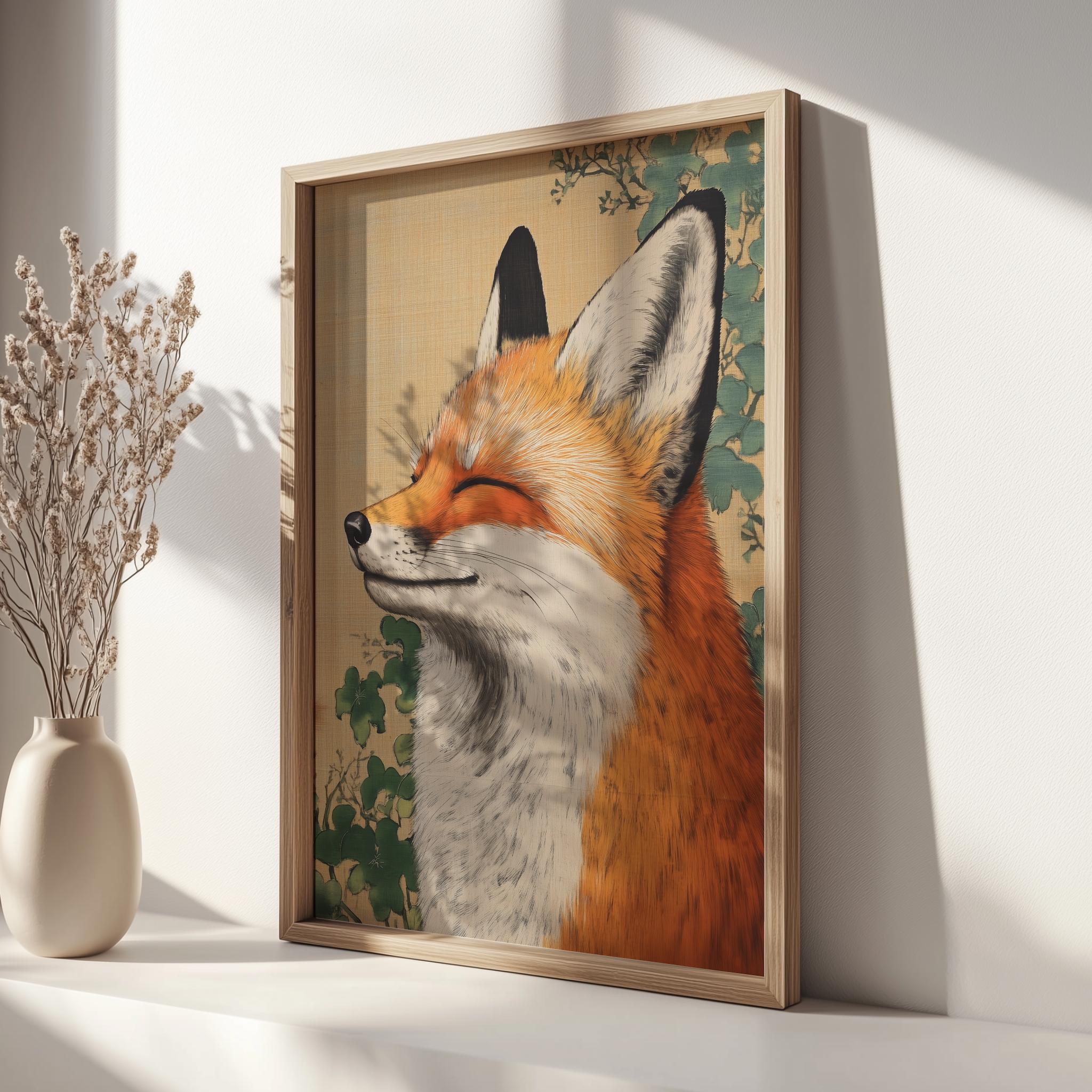 Smiling Fox Ukiyo-e Kitsune , Quirky | Digital Download