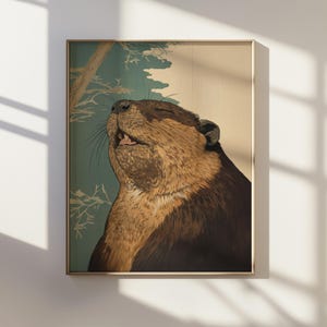 El castor dichoso: retrato de castor en estilo ukiyo-e / Arte de vida salvaje inspirado en Japón / Descarga digital / Imprimible inspirado en la naturaleza