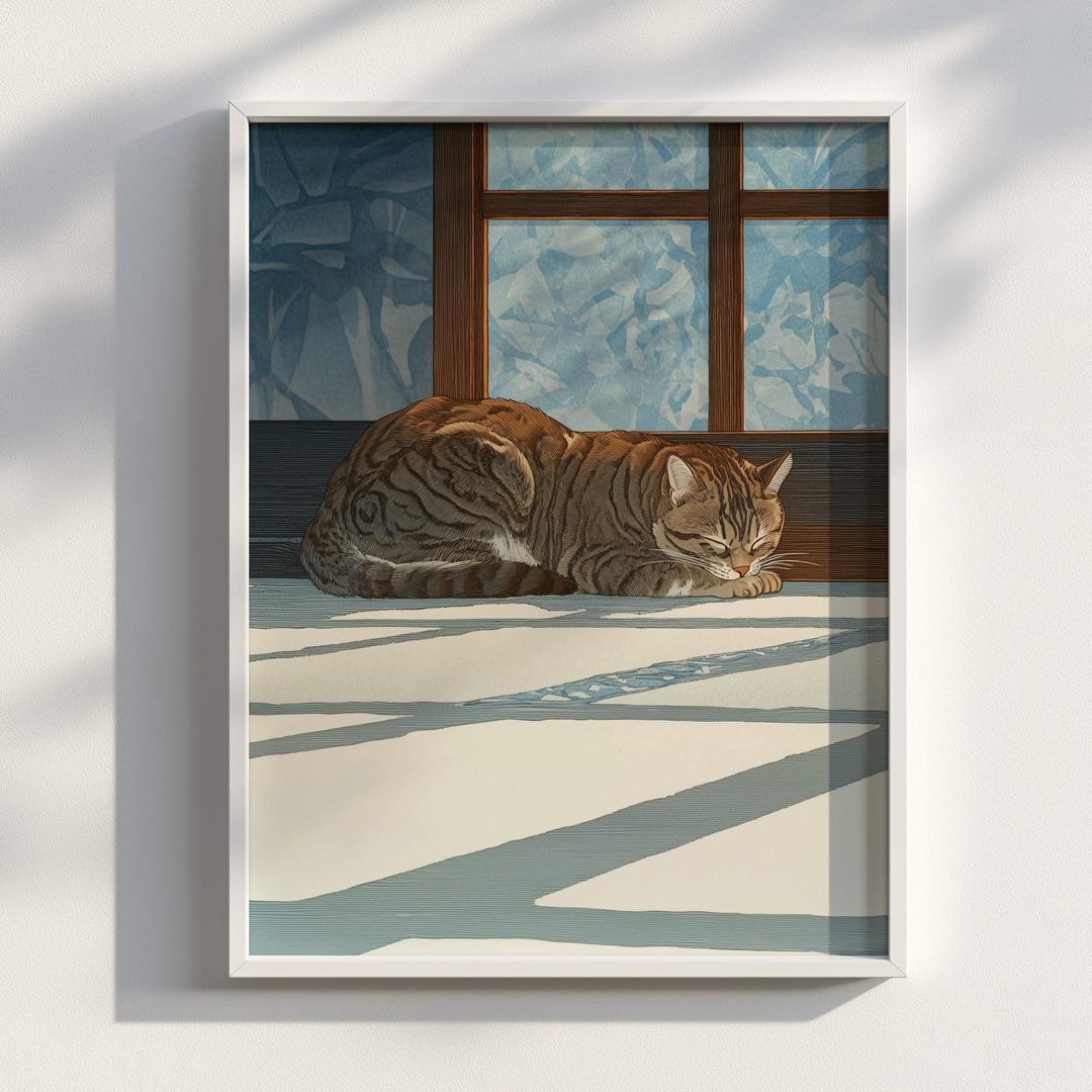 Ukiyo-e Tabby Cat Wall Art Printable | Japanese Cat Winter Decor ...