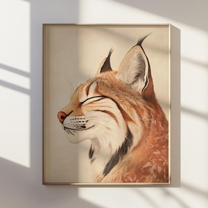 Lynx Digital Print Ukiyo-e Style, Japanese Wild Cat Wall Art, Printable Animal Poster, Boho Wildlife Decor, Nature Inspired Art, Painting