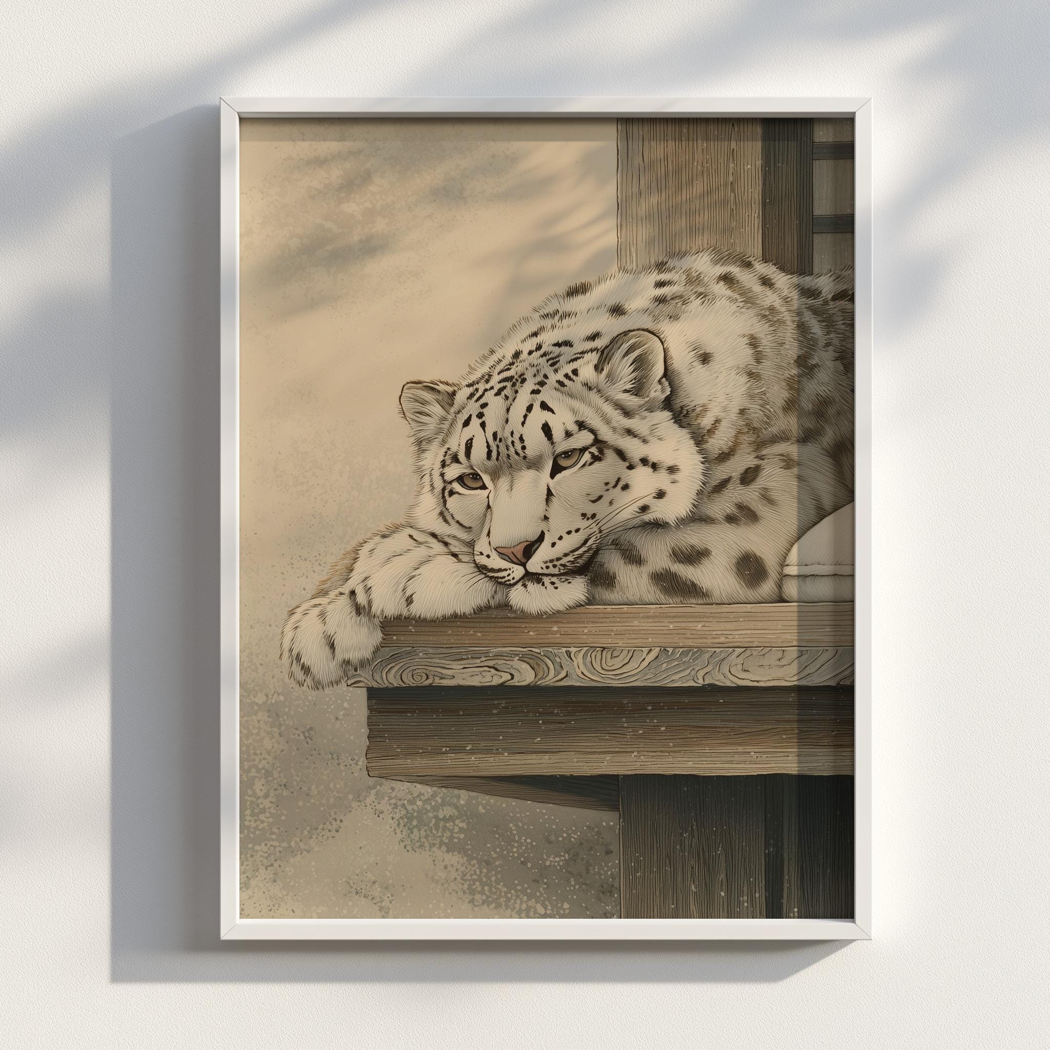Ukiyo-e Snow Leopard - Japanese Animal | Digital Download Art