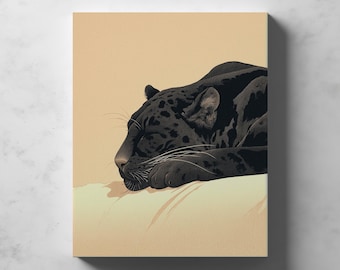 Schläfriger Panther Ukiyo-E Japanischer schwarzer Panther | Digitaler Download Kunst | Digitaldruck | Digitaler Download Wandkunst Druck