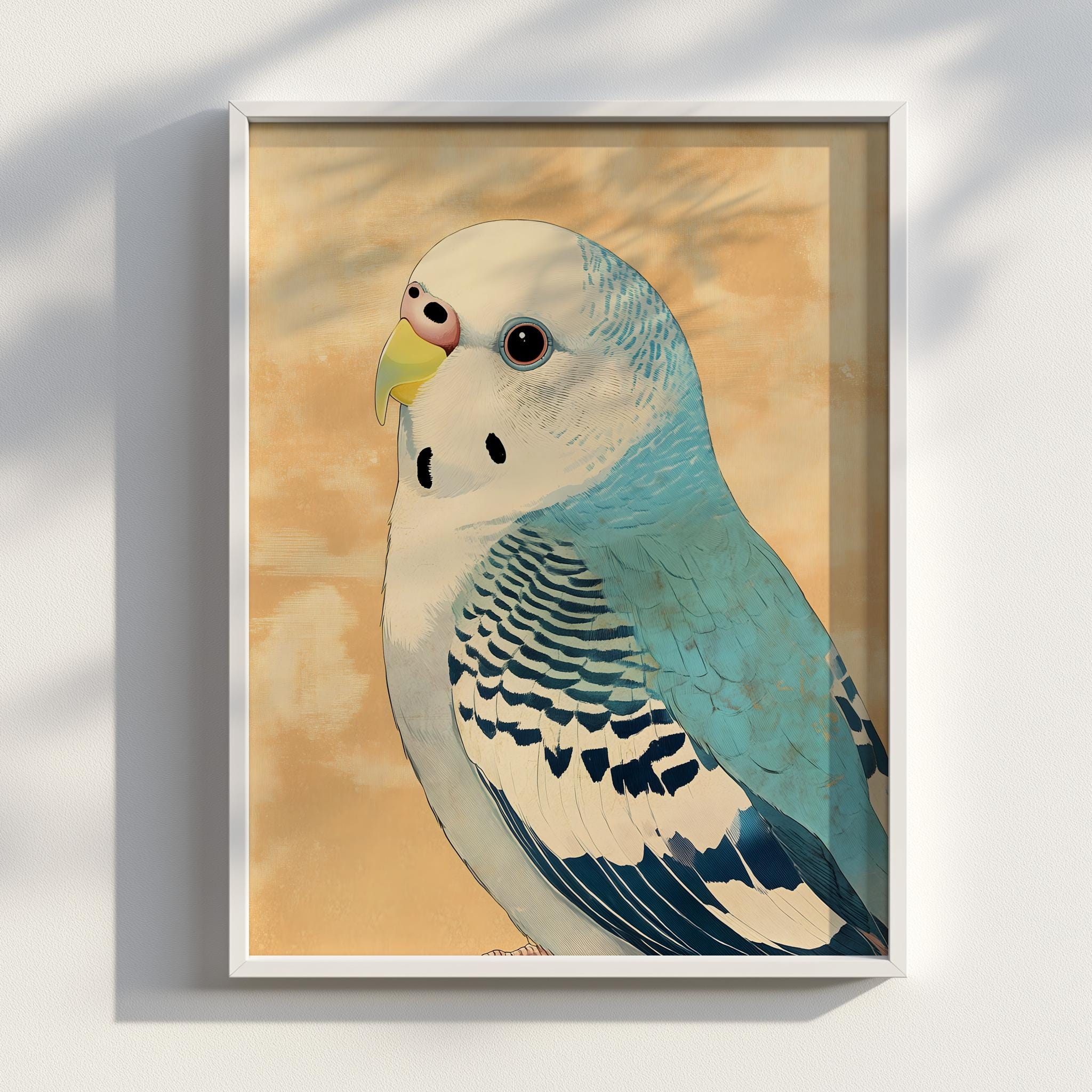 浮世絵セキセイインコのアートプリント：インコの肖像（デジタル