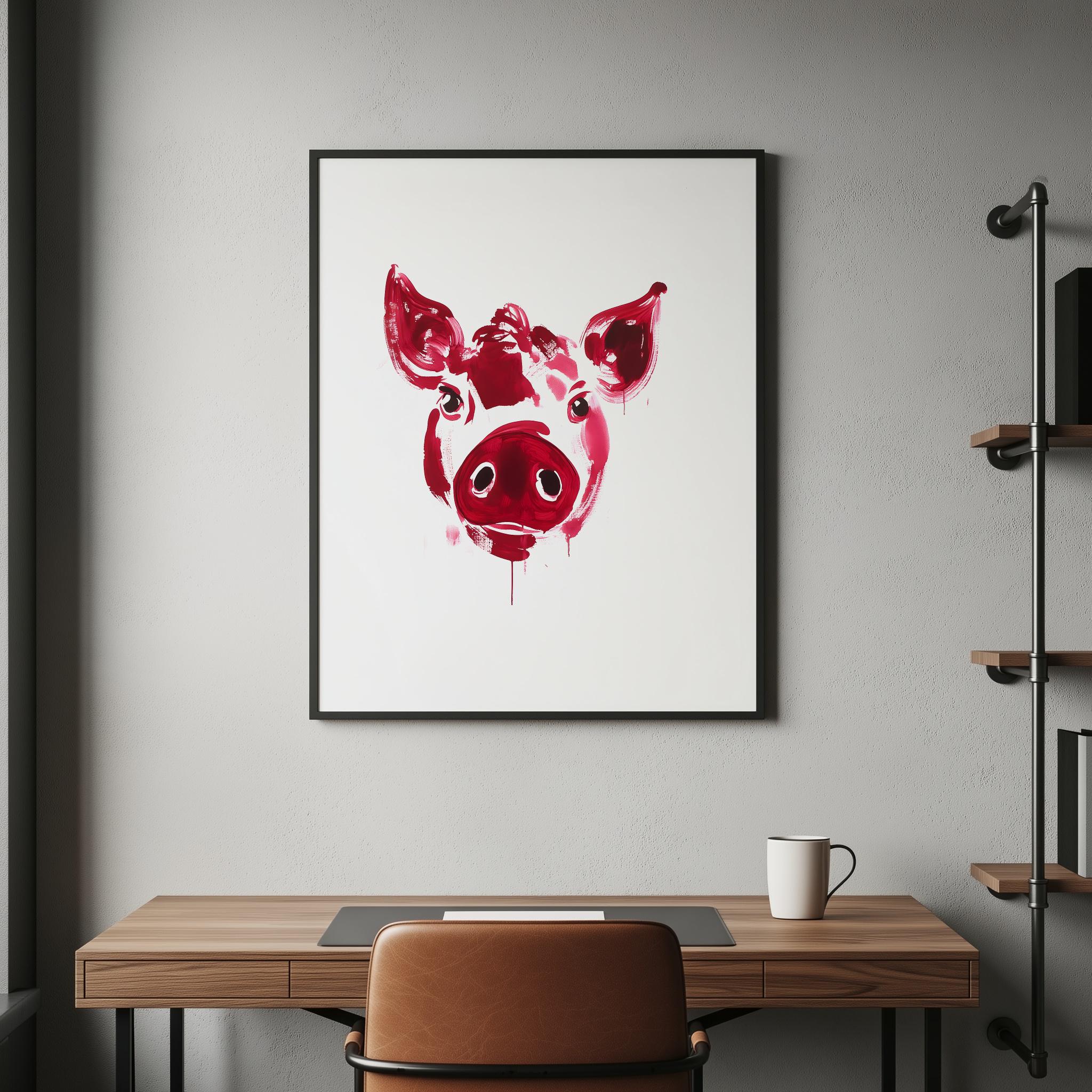 日本の墨絵豚の絵 | 赤い農家のポスター、デジタルダウンロード - Etsy
