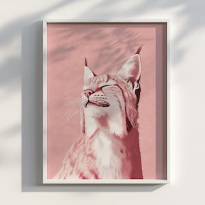 Lynx Ukiyo-e Art Print: Pink Japanese Floral Illustration