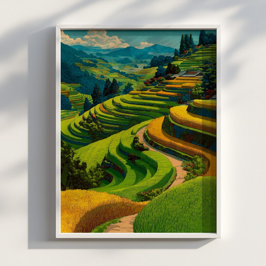 Japanese Rice Field Art | Minimalist Wall Art | Digital Download Wall ...