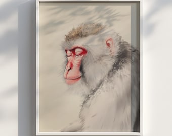 Ukiyo-E Snow Macaque : Japanese Zen | Digital Download | Digital Print | Digital Download Wall Art Print