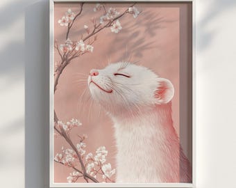 Ferret Ukiyo-e Japanese Cherry Blossom , | Digital Download