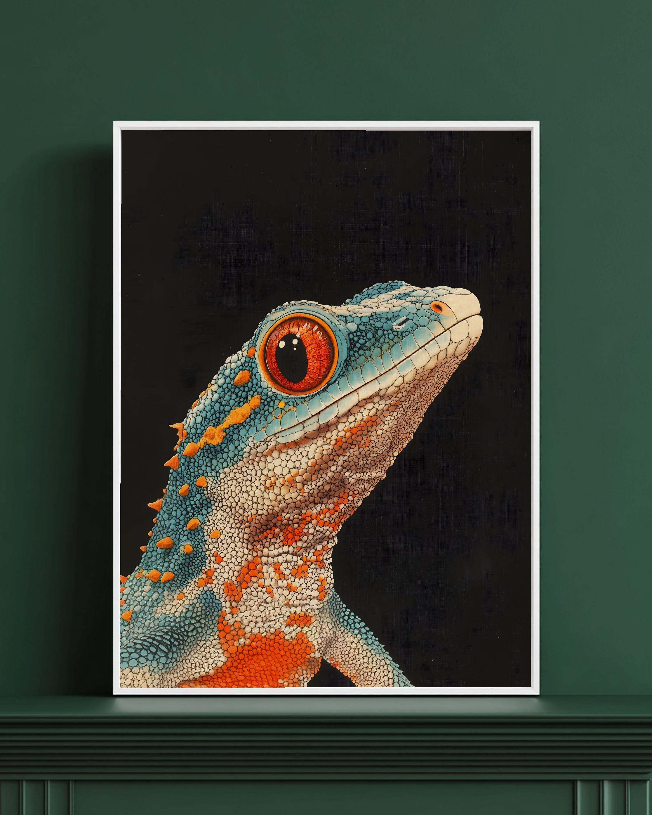 日本の浮世絵ヤモリの木版画、カラフルなトカゲの肖像画、かわいい