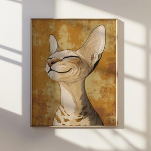Sphynx Cat Digital Print Ukiyo-e Style, Japanese Feline Wall Art, Printable Hairless Cat Poster, Boho Minimalist Decor, Elegant Pet Artwork