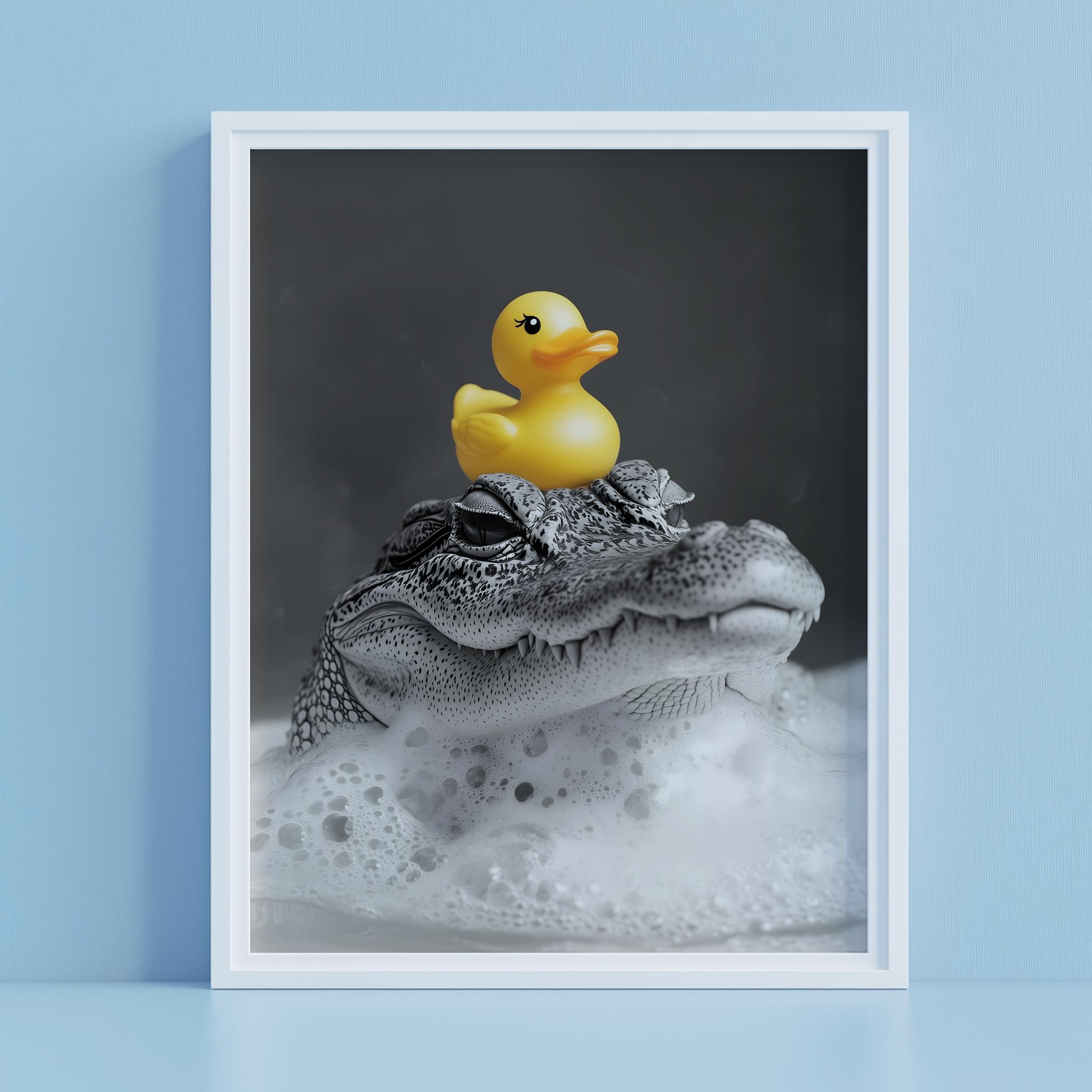 Funny Alligator Rubber Duck Bath Art | Coffee Wall Art | Kitchen