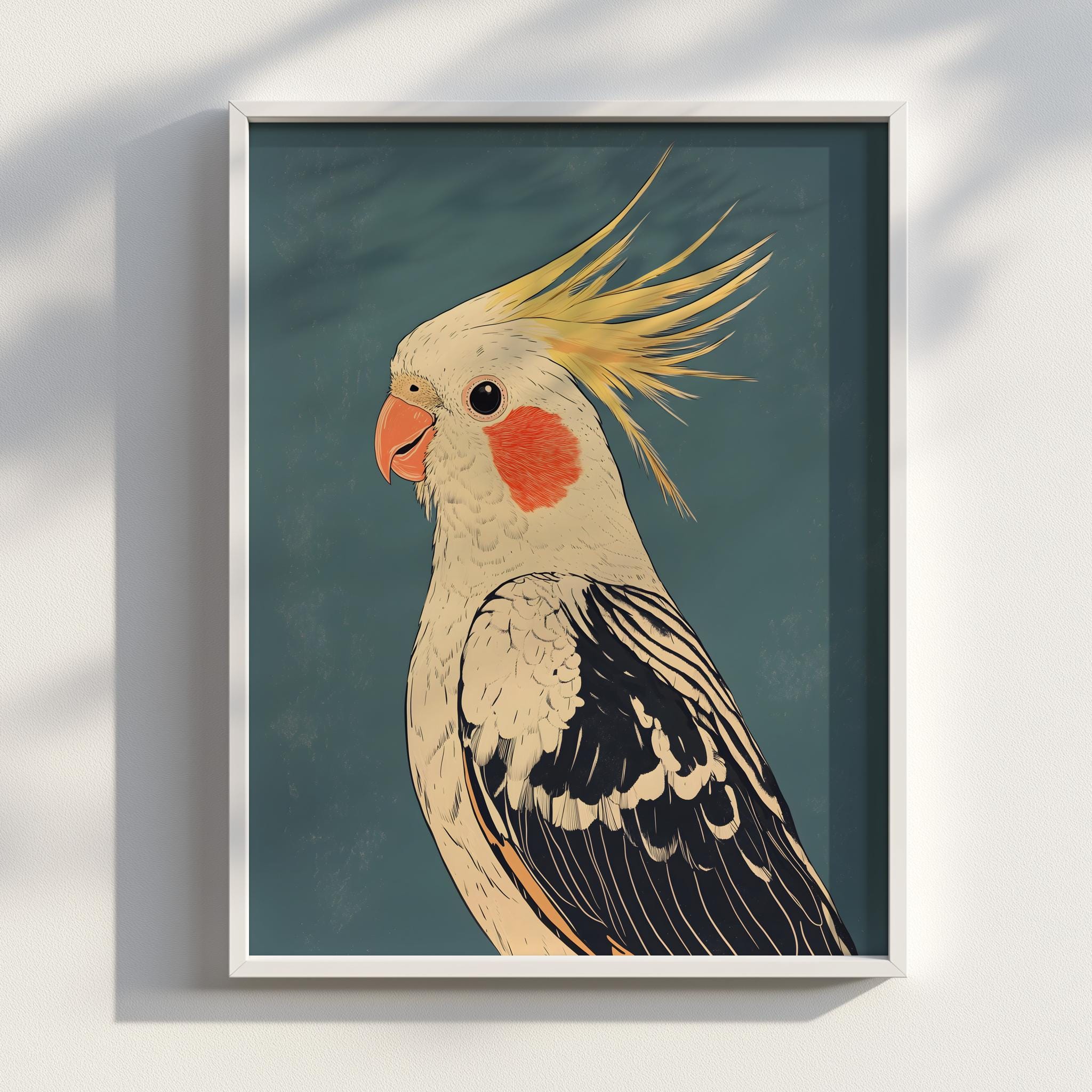 Ukiyo-e Cockatiel Japanese Bird Art, Quirky | Digital Download