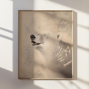 El soñador del Ártico: impresión ukiyo-e de oso polar sonriente / arte de vida salvaje de inspiración japonesa / naturaleza minimalista imprimible / descarga instantánea