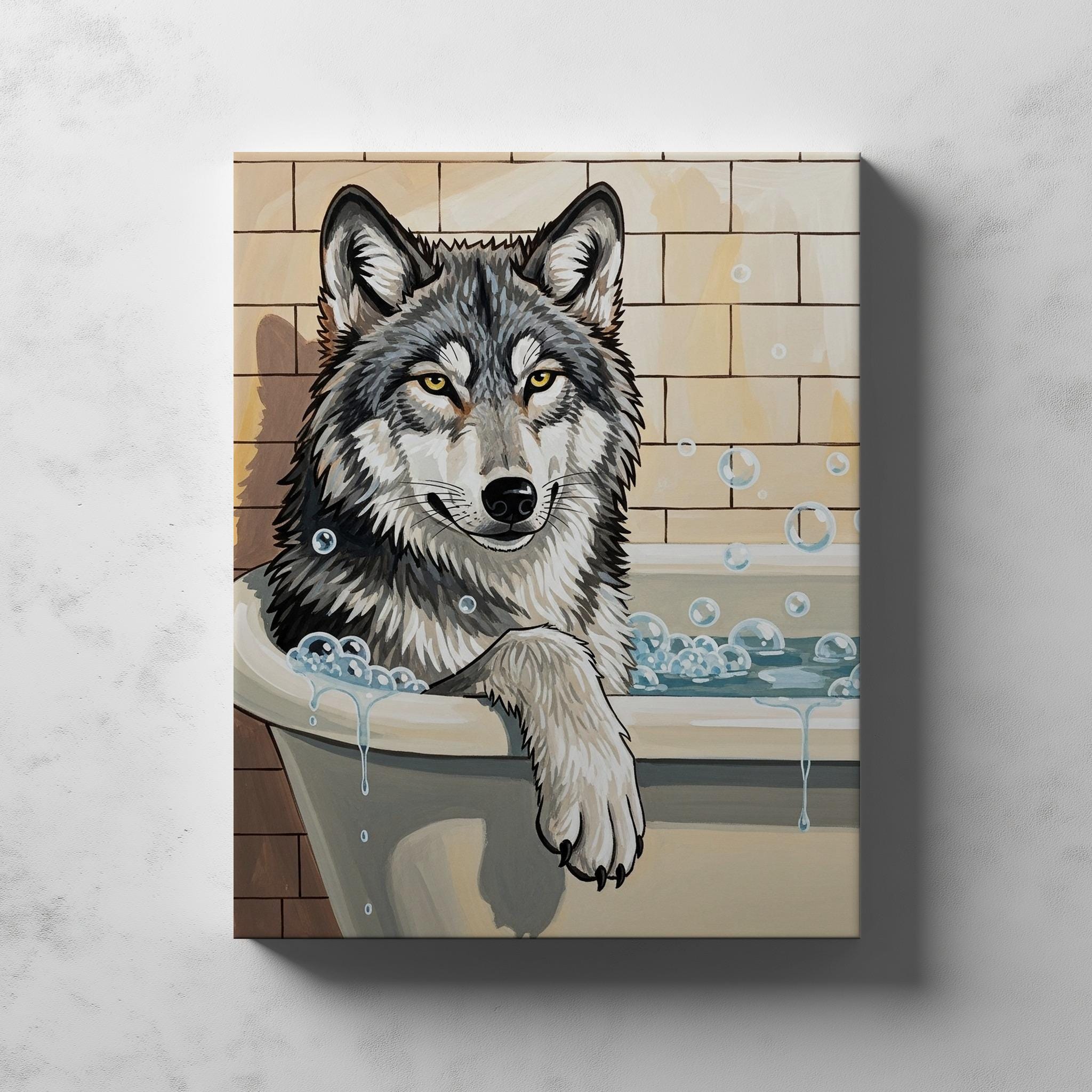 Wolves Bath Funny Wolf in Bathtub Print | Quirky Animal Art | Bathroom Decor ...